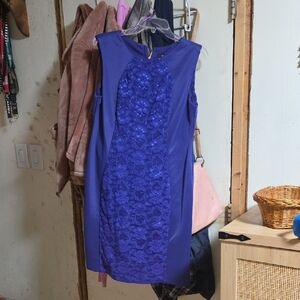 R&M Richards Violet Lace-Front Mini Sheath Dress